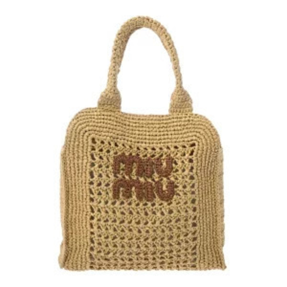 Miu Miu Raffia Crochet Tote Bag Cognac Shoulder